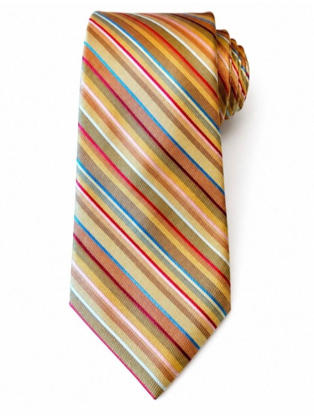 Express Mens 100% Silk Tie Gold Multicolor Diagonal Stripe Classic Vintage USA
